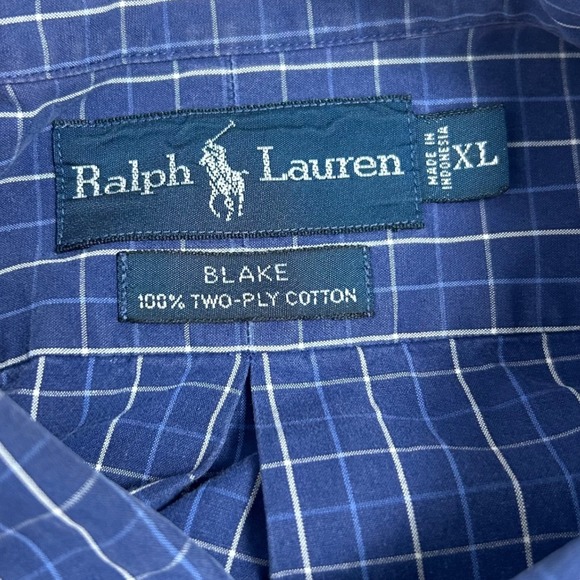VTG Ralph Lauren Blake Button-Up Mens XL Blue Pony Cotton Windowpane Long Sleeve - Picture 3 of 16